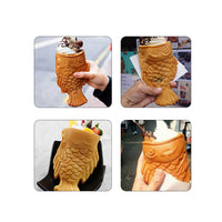 big open mouth fish shape taiyaki waffle machine ice cream cone waffle maker