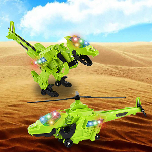 Electronic Dinosaur Helicopter transformationlight Universal Wheel car Music Automatic Transformer Toy Children Gift