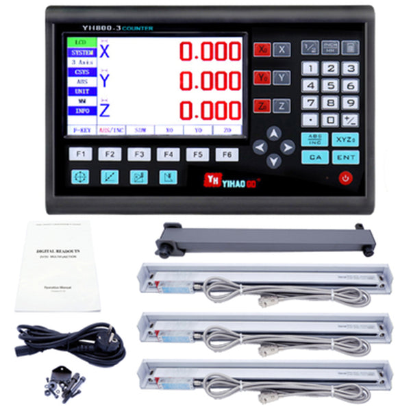 Complete Set 3 Axis LCD Digital Readout DRO with 3 Pieces 0-1000mm Glass Linear Scale Encoder Sensor For Milling Lathe YH800-3