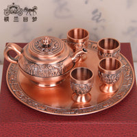 chinese 6pcs teaware sets Tea Trays Teapots 4 teacups japanese teapot copper tea pot tray kung fu peony tea pu'er business gifts
